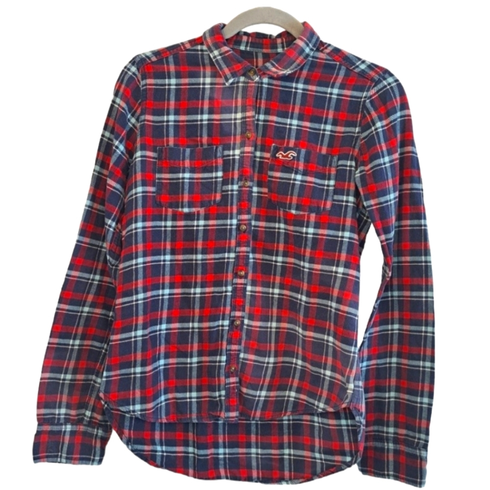 Hollister Plaid Blue Red Button-Up Shirt Size Small